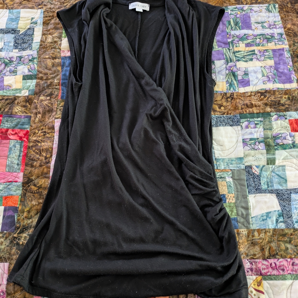 Olivia Grey Black Draped Sleeveless Tunic Top